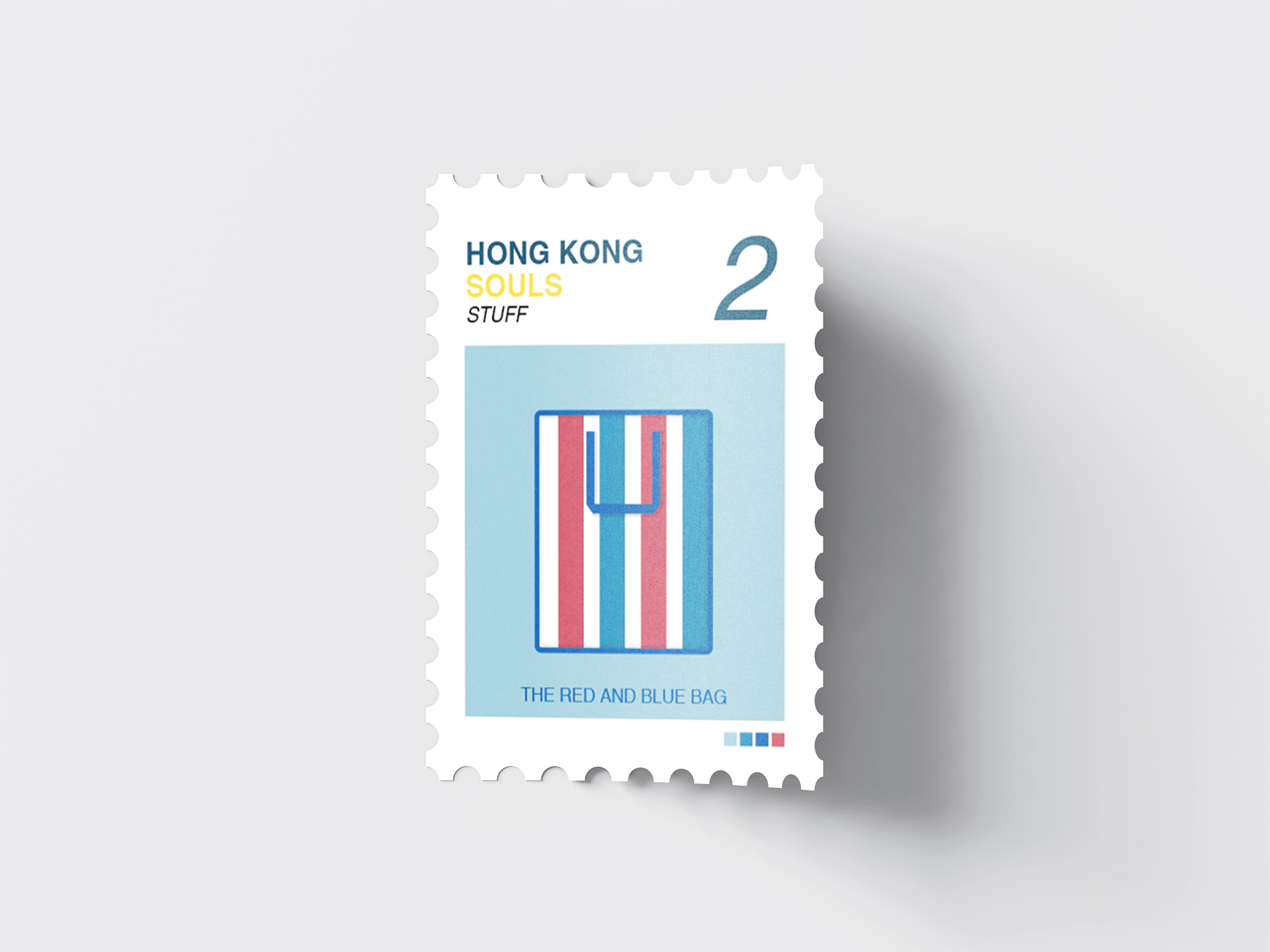 hong kong soul postage stamp red white blue bag